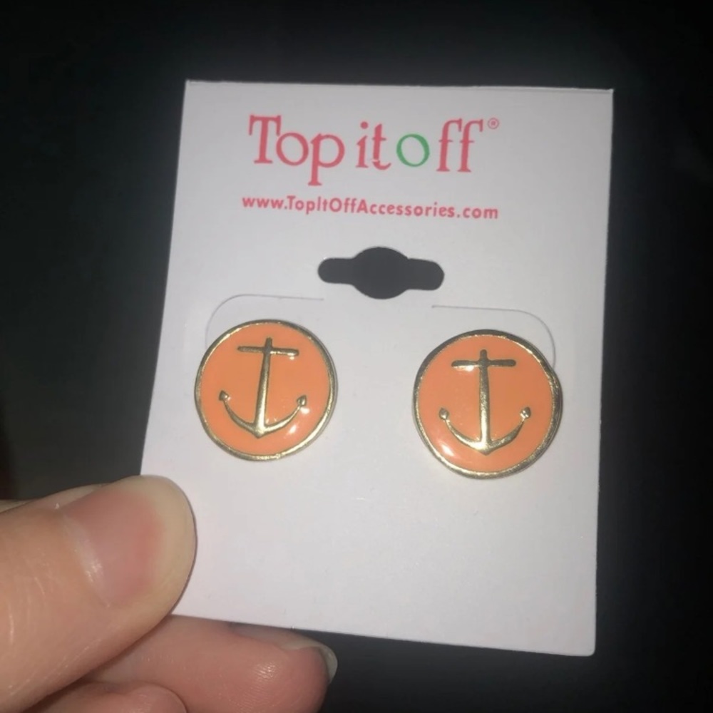 Orange and gold anchor earrings